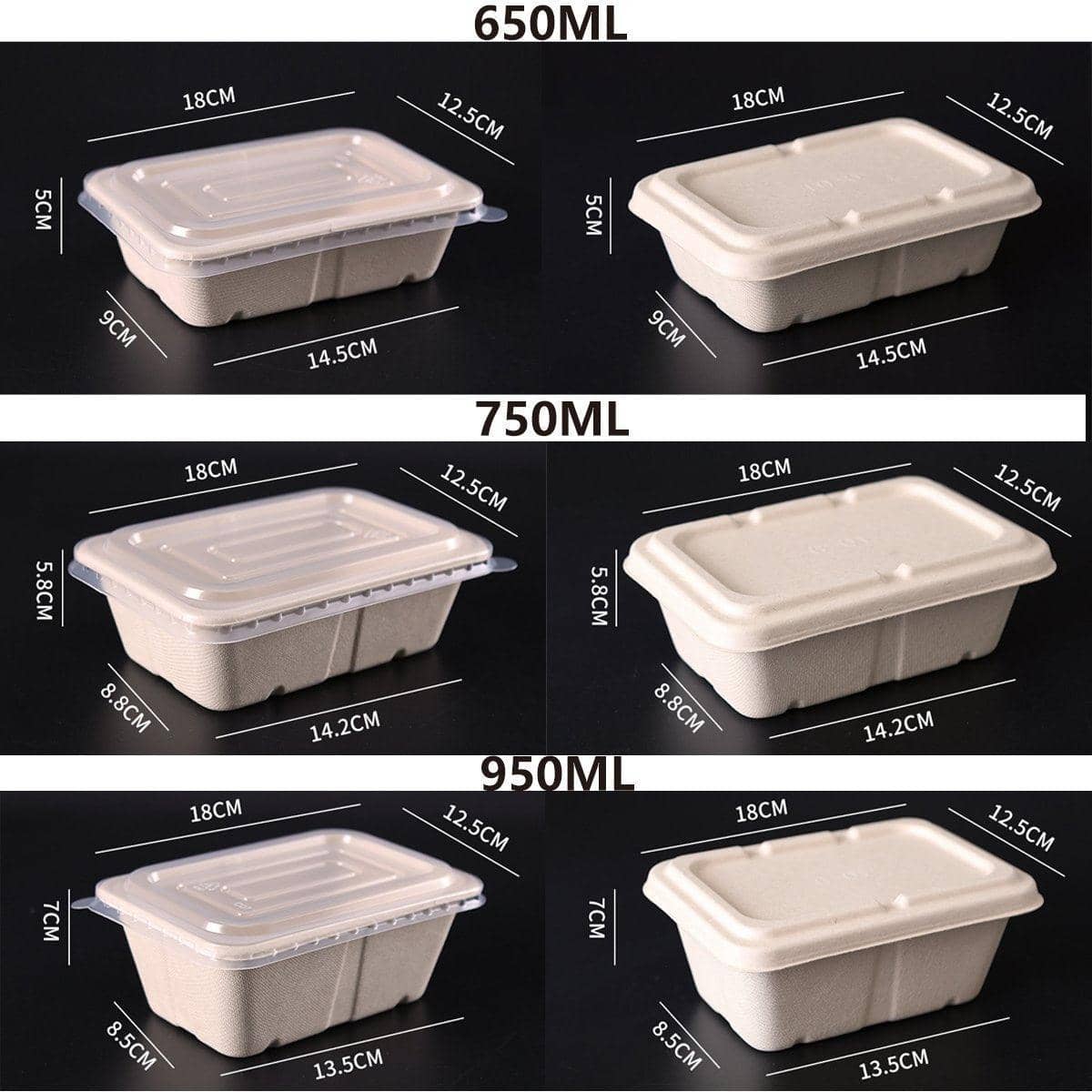 Disposable Lunch Boxes, Pack of 50 - Natural Beige, 750 ml, 18 x 12.5 x 5.8 cm - view 4