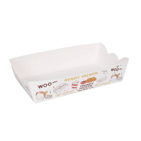 Disposable Paper Food Trays for Hot Dogs and Party Snacks, Pack of 100 - Large (17 x 9.5 x 4.3 cm)
