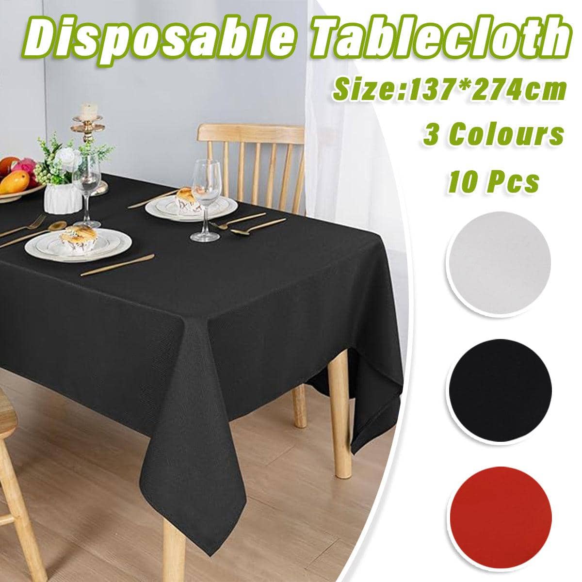 Disposable PEVA Rectangular Tablecloths - Red, 274 x 137 cm, Pack of 10 - view 2