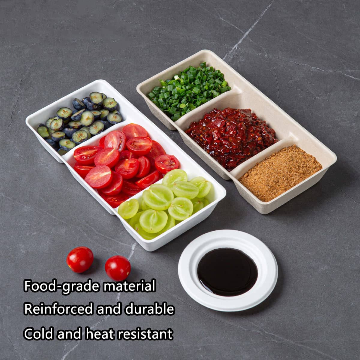 Disposable Pulp Three Compartment Dip Box for Sushi BBQ Sauce - Kraft, Pack of 30 - view 5