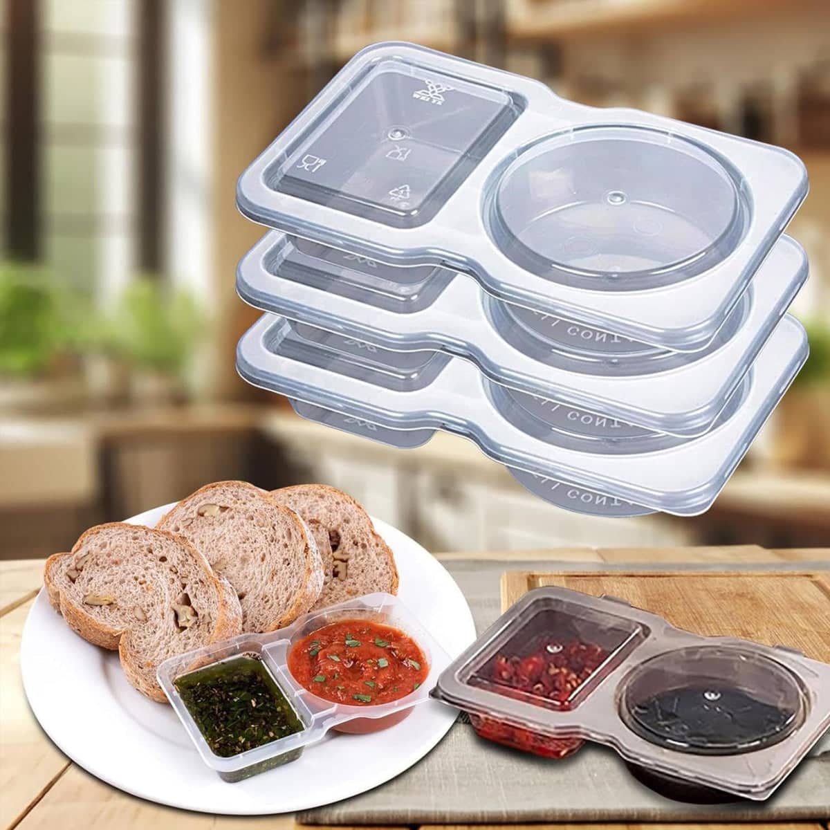 Disposable Takeaway Sauce Containers with Lids Food Grade - Pack of 50 Round Well Design - view 5