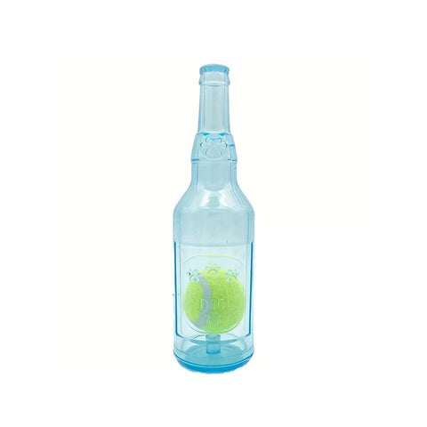 Dog Chew Toy Tennis Ball Wine Bottle Squeaky - Blue, Small