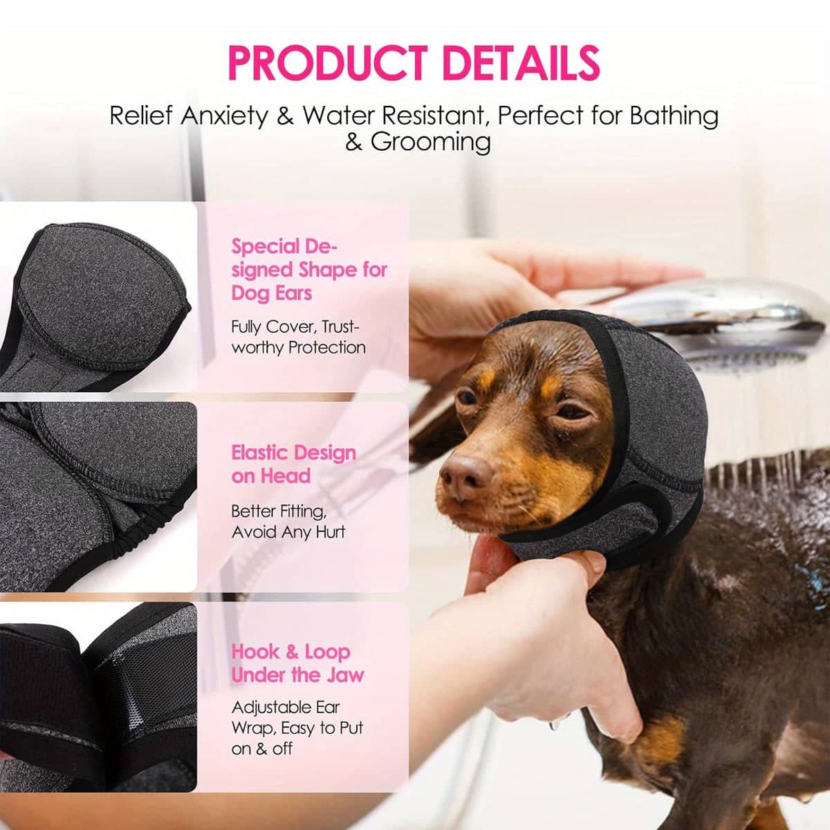 Dog Earmuffs Waterproof Neoprene Headgear - Grey, Small (Head 25-38 cm) - view 5