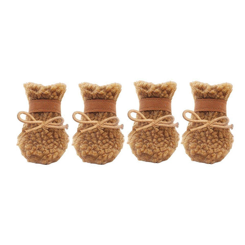 Dog Snow Boots, Warm Non-Slip Cotton Pet Shoes - Brown, Medium (4 cm Wide x 5.5 cm Long)