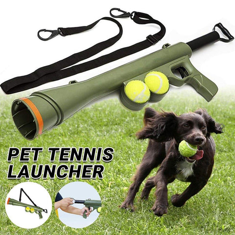 Dog Tennis Ball Launcher Toy with 2 Balls and Adjustable Strap