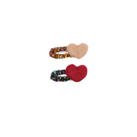 Dopamine Wool Felt Heart Hairpin - Pink and Red, 2 Pack