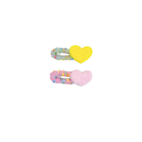 Dopamine Wool Felt Heart Hairpin - Pink and Yellow, 2 Pack
