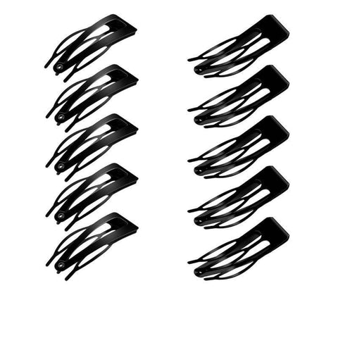 Double-Grip Snap Hair Clips Metal Barrettes - Black, 10 Pack