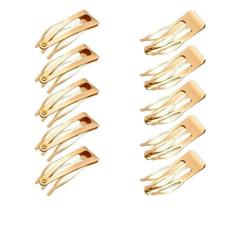 Double-Grip Snap Hair Clips Metal Barrettes - Gold, 10 Pack