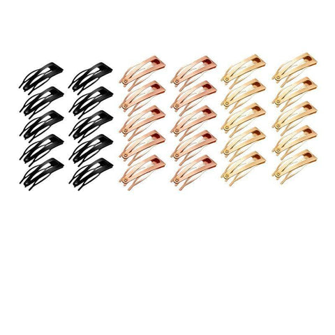 Double-Grip Snap Hair Clips Metal Barrettes - Gold, Black and Rose Gold Mix, 30 Pack