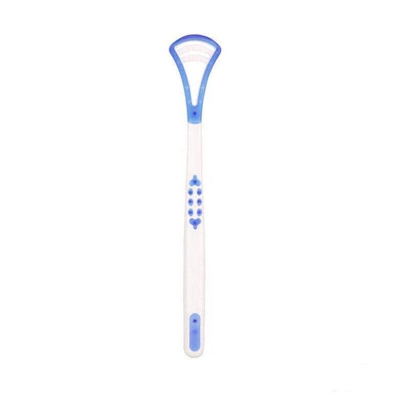 Double Head Tongue Cleaner with Rubber Massager - Blue