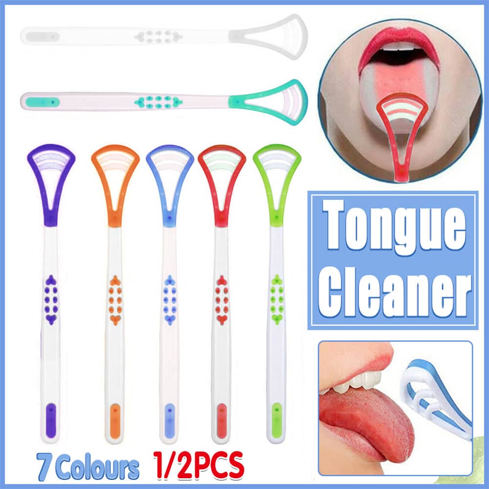 Double Head Tongue Cleaner with Rubber Massager - Orange - view 2