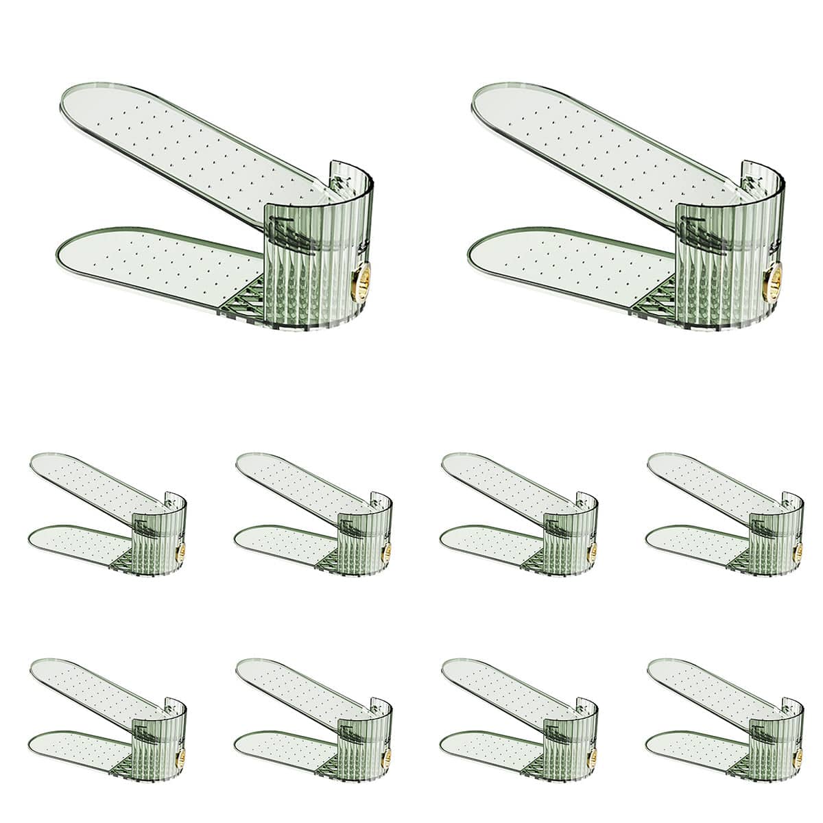 Double Layer Adjustable Shoe Rack Organiser, Pack of 10 - Green