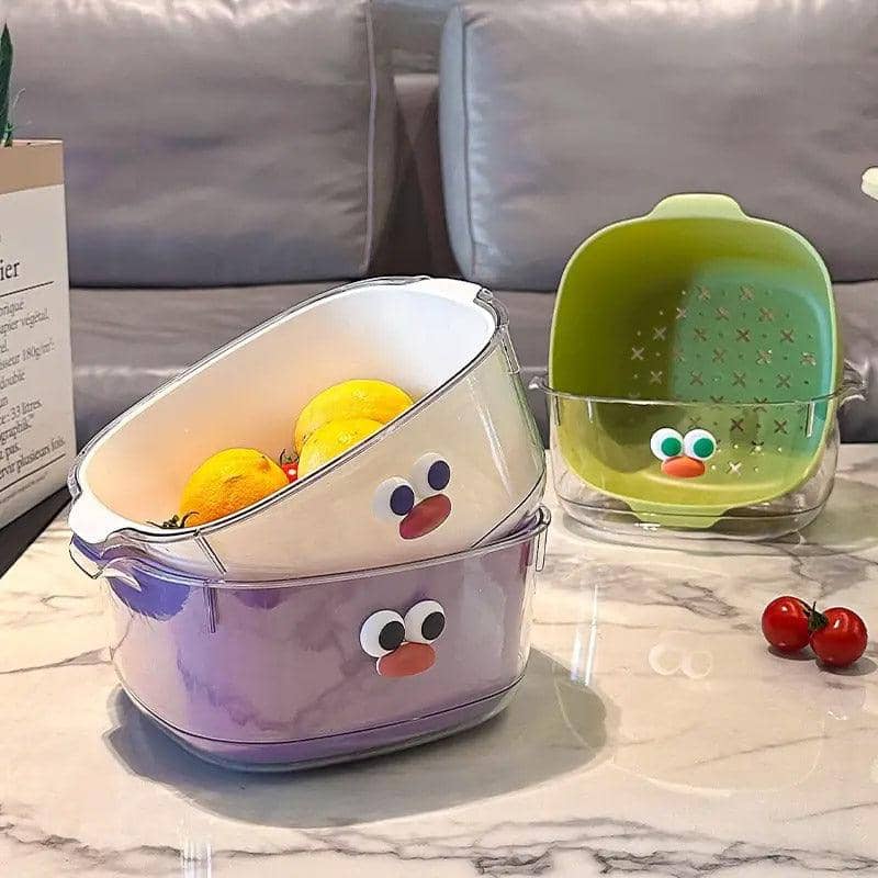 Double Layer Draining Basket Colander for Fruit and Vegetables - White - view 5