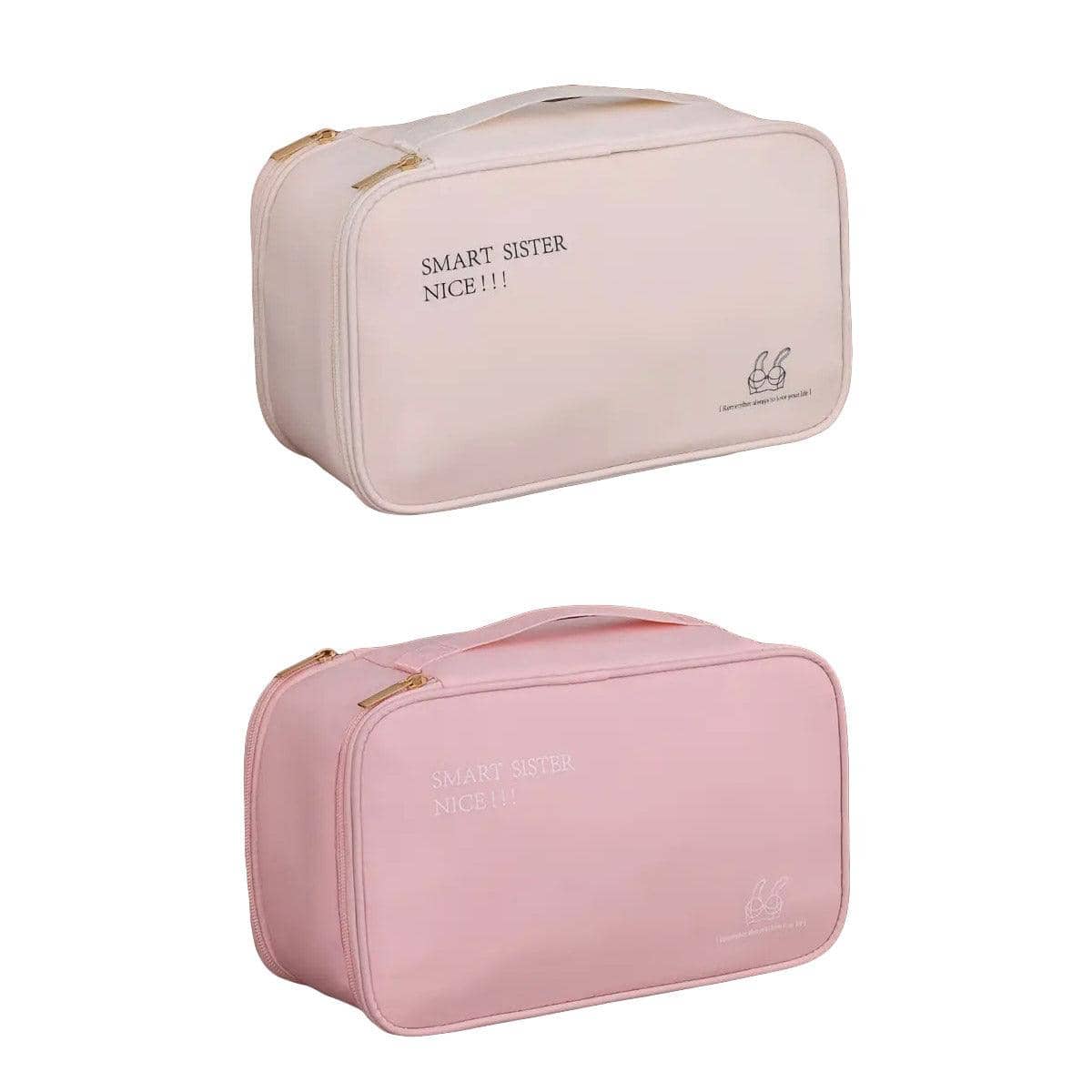 Double Layer Lingerie Storage Bag Travel Organiser - Beige - view 3