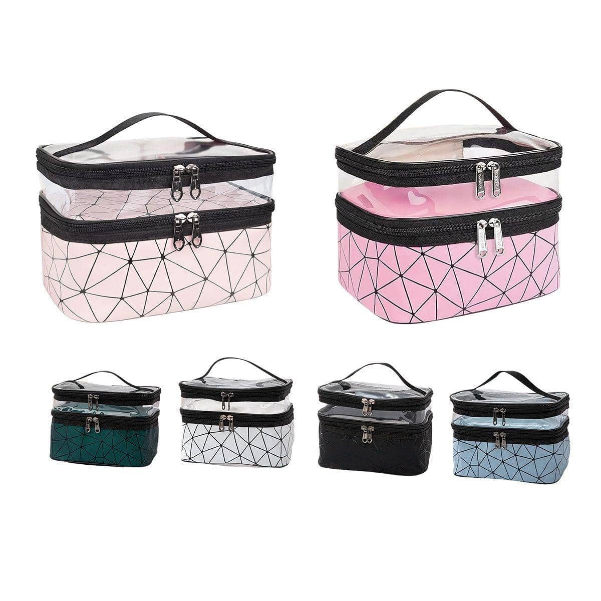Double Layer Waterproof Cosmetic Bag with Clear Top - Light Pink - view 3