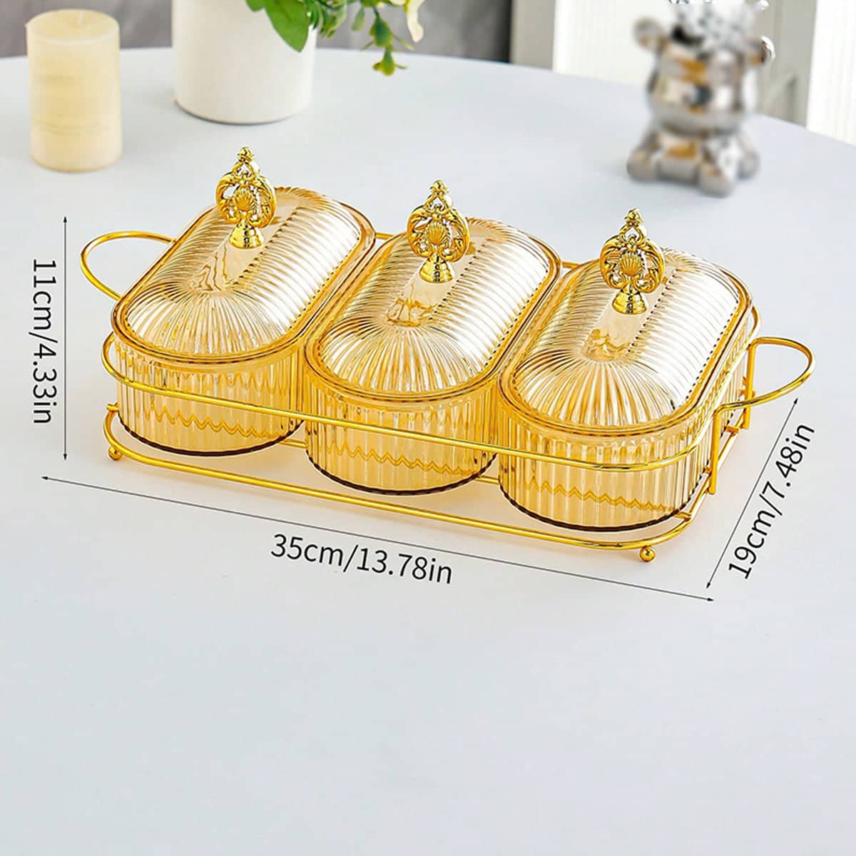 Dried Fruit Storage Container with Clear Lid, Amber 3 Compartment Snack Tray - view 3