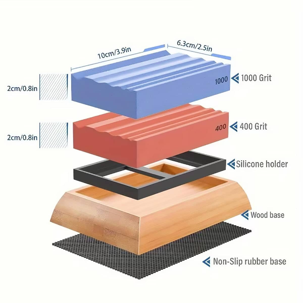 Dual Grit Woodworking Whetstone Sharpening Stone Set, 400 and 1000 Grit with Bamboo Base - view 3