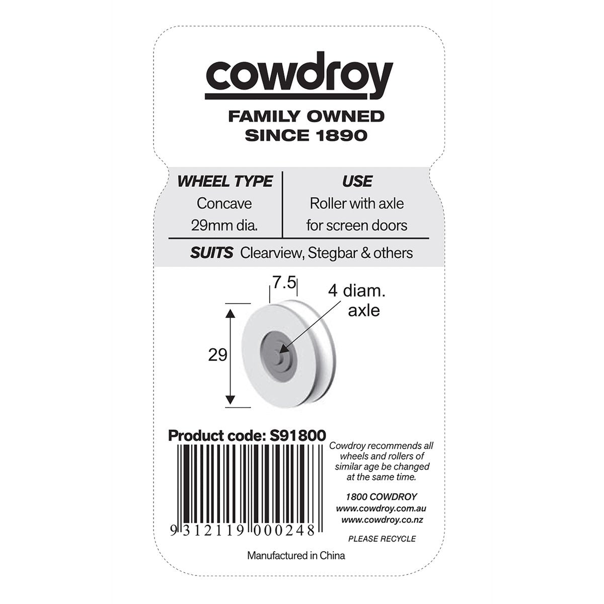 Cowdroy Sliding Door Wheel - 29mm - Nylon - Non Tyred - 2 Pack - SuperSaverAU - view 2
