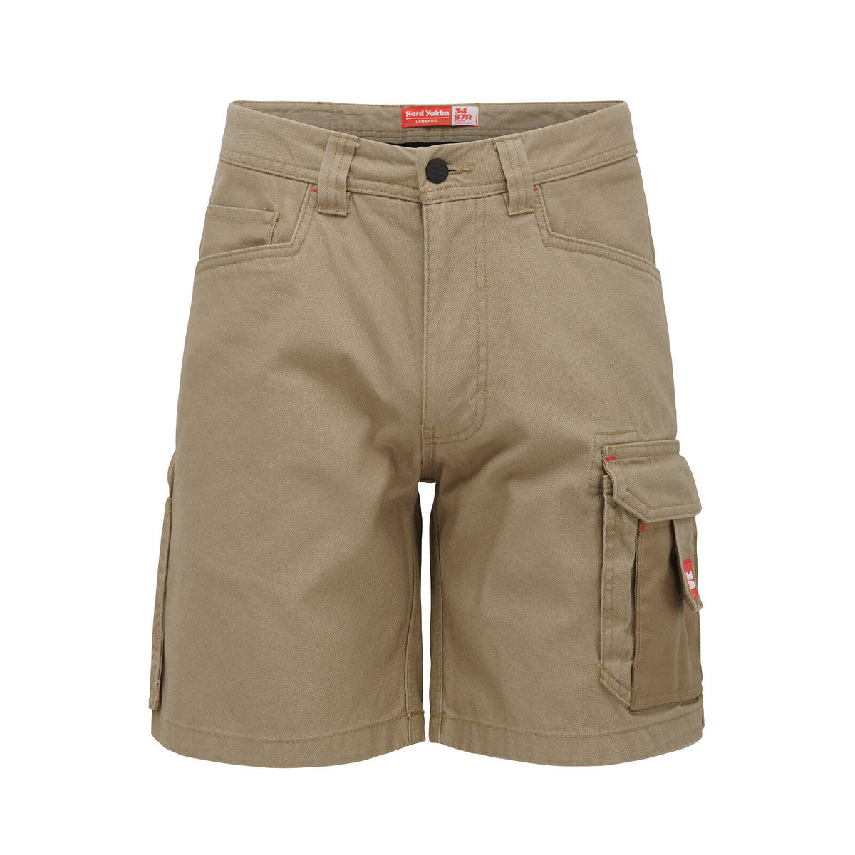 Hard Yakka Men's Legends Cotton Cargo Shorts Khaki, Size 82R, 340gsm 100% Cotton, Triple Stitched