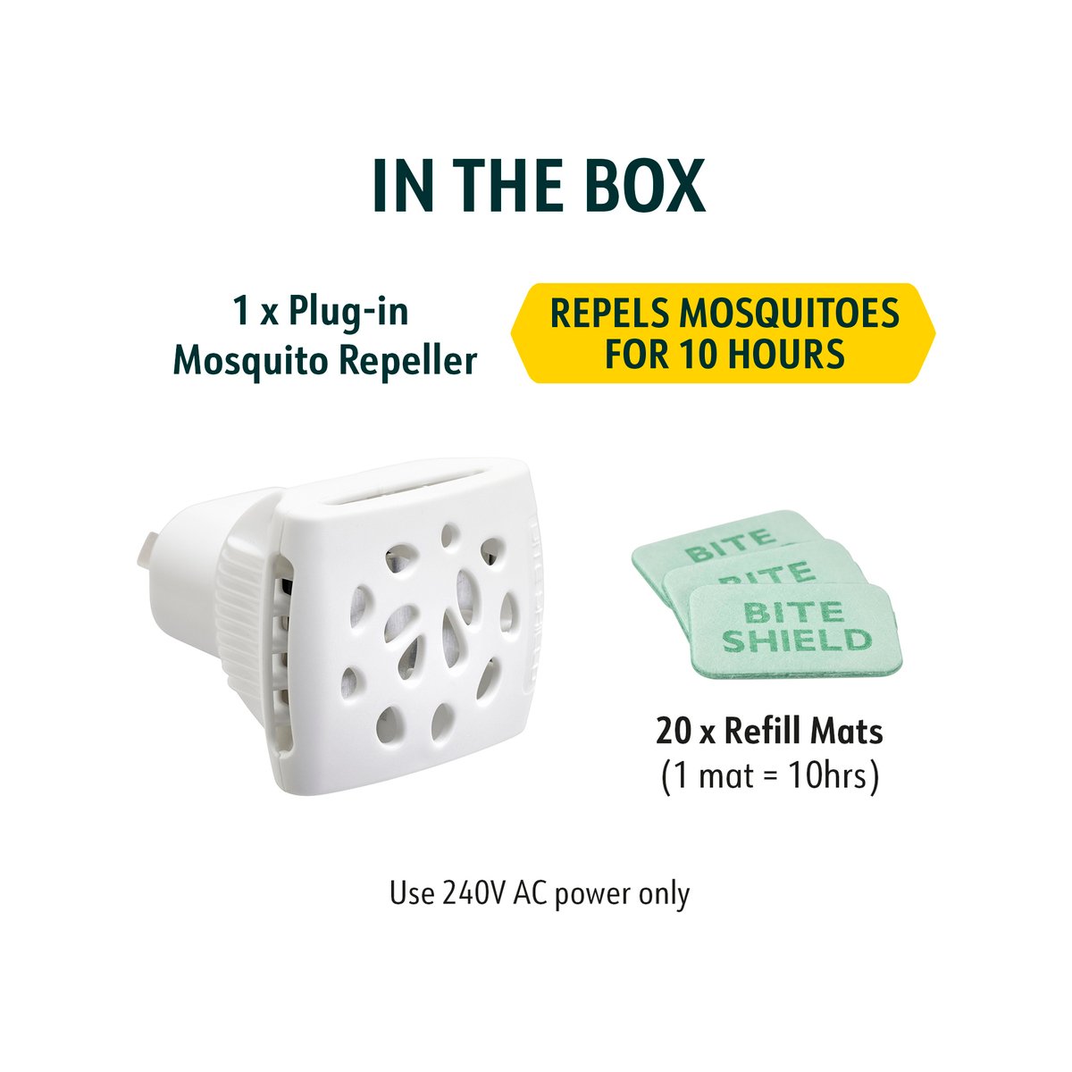 Bite Shield Natural Plug-In Mosquito Repeller, Indoor, Plant-Based Pyrethrum, BSH-ED93