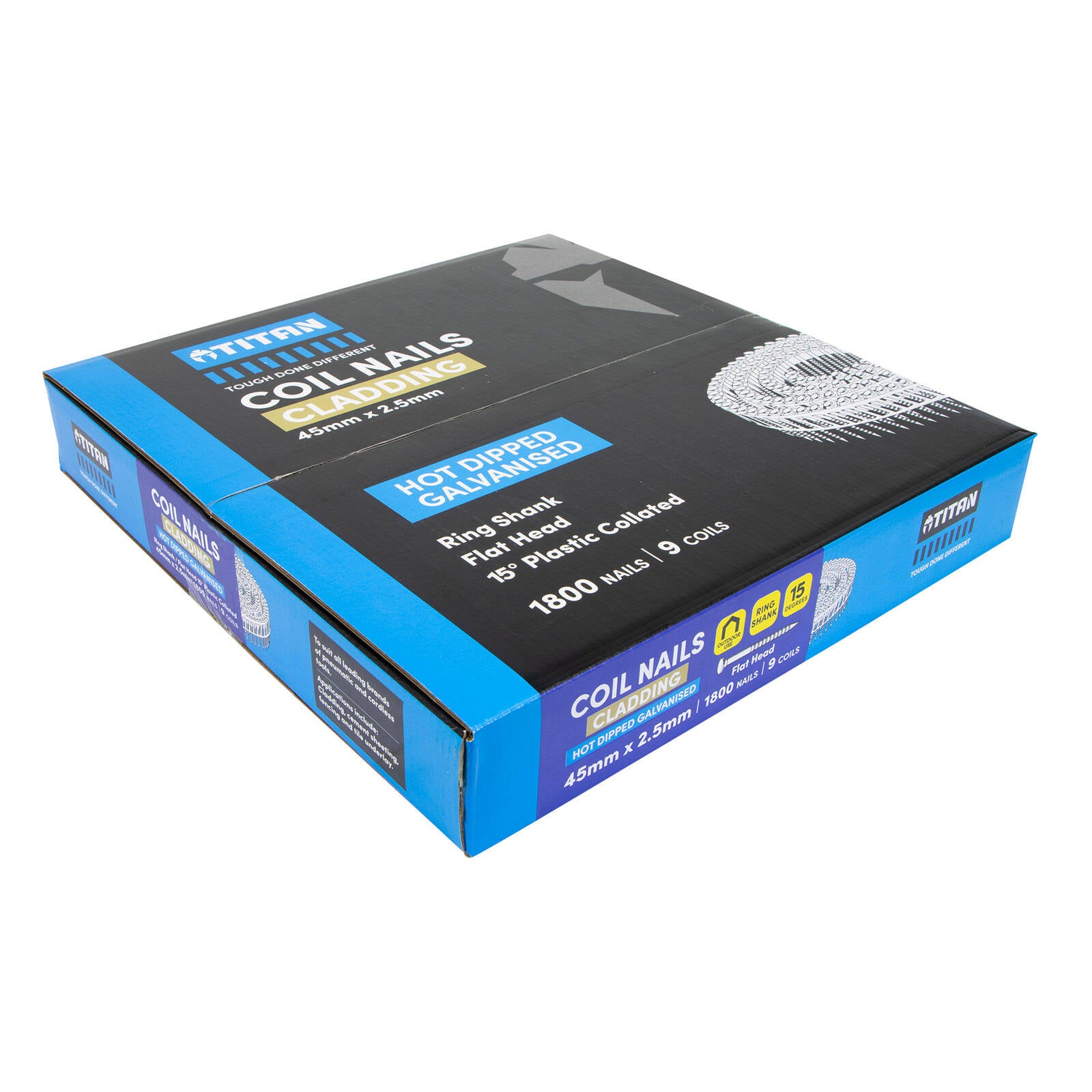 Titan 45 x 2.5mm Hot Dipped Galvanised Ring Shank Collated Coil Nail - 1800 Pack