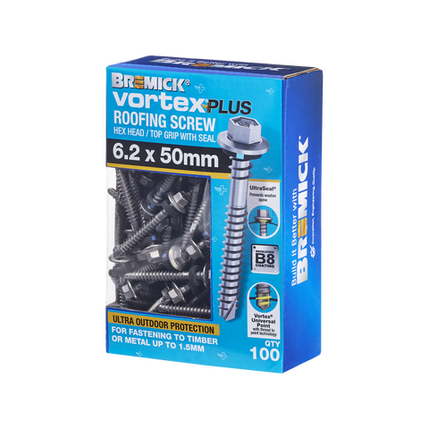 Bremick Vortex Plus Roofing Screw 6.2 x 50mm - 100 Pack - Watertight Seal - SuperSaverAU - view 1