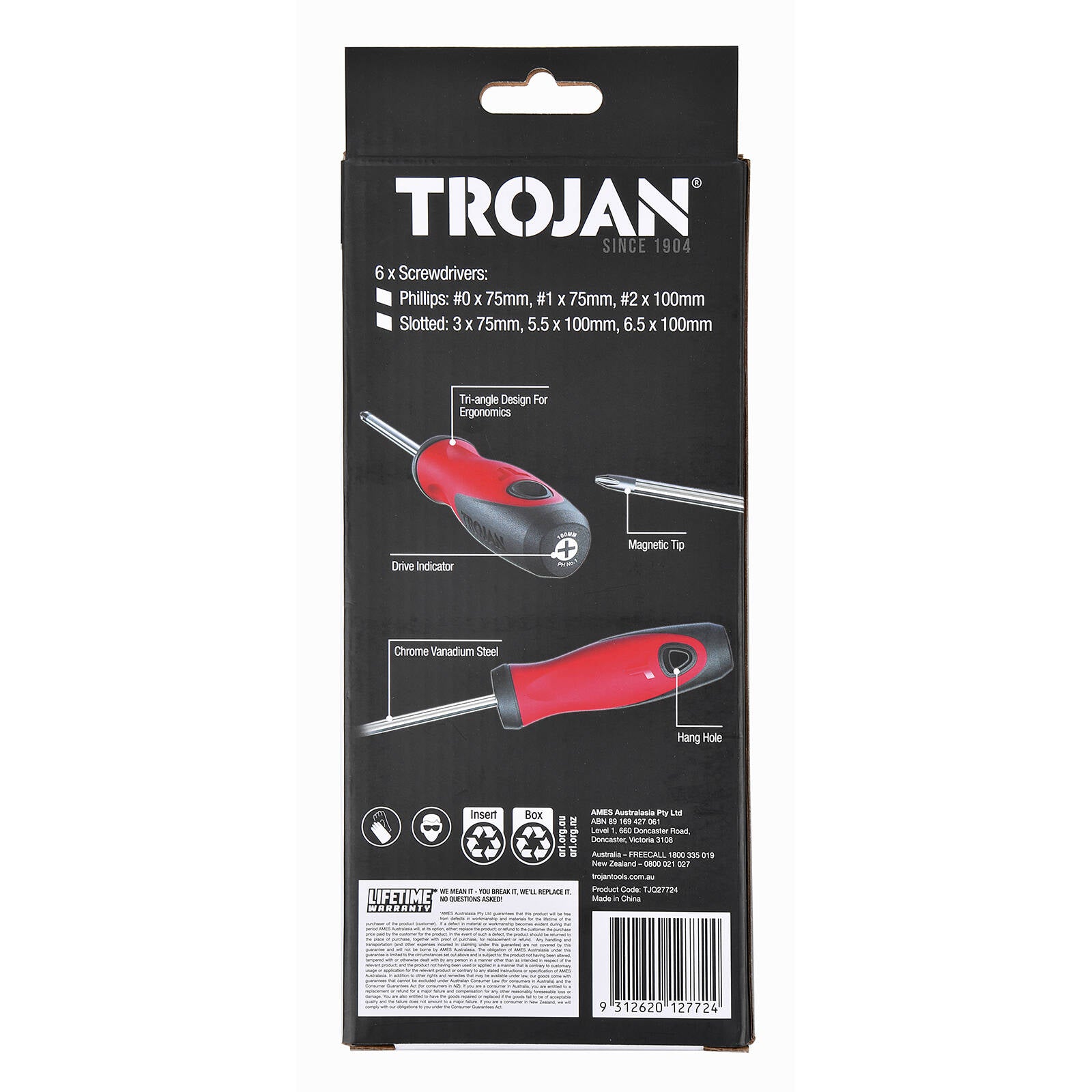 Trojan 6 Piece Chrome Vanadium Magnetic Screwdriver Set, Boxed