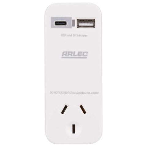 Arlec Compact Power Adapter with USB 3.4A White DA38