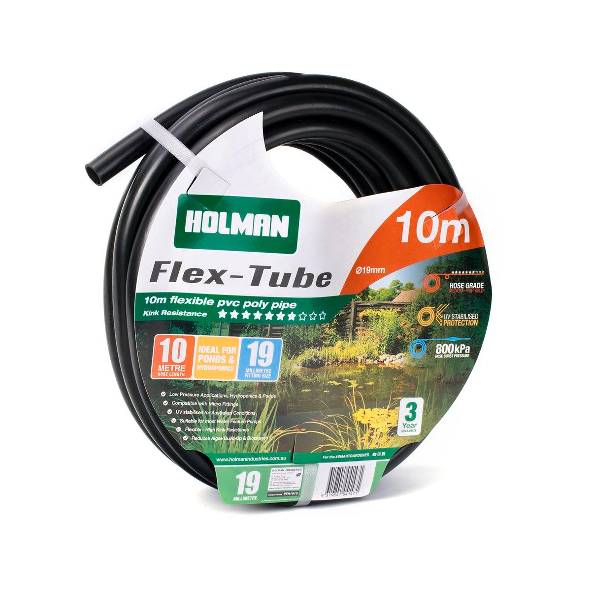 Holman 19mm x 10m Black PVC Flex Tube, Reduces Algae Build-Up, Micro Irrigation