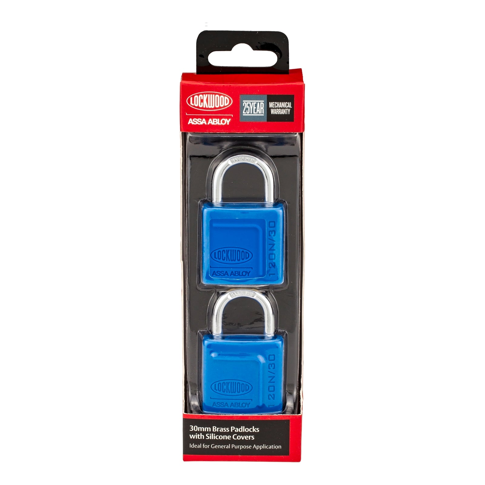 Lockwood 30mm Alloy Silicon Padlock - 2 Pack, Brass with Silicone Jacket