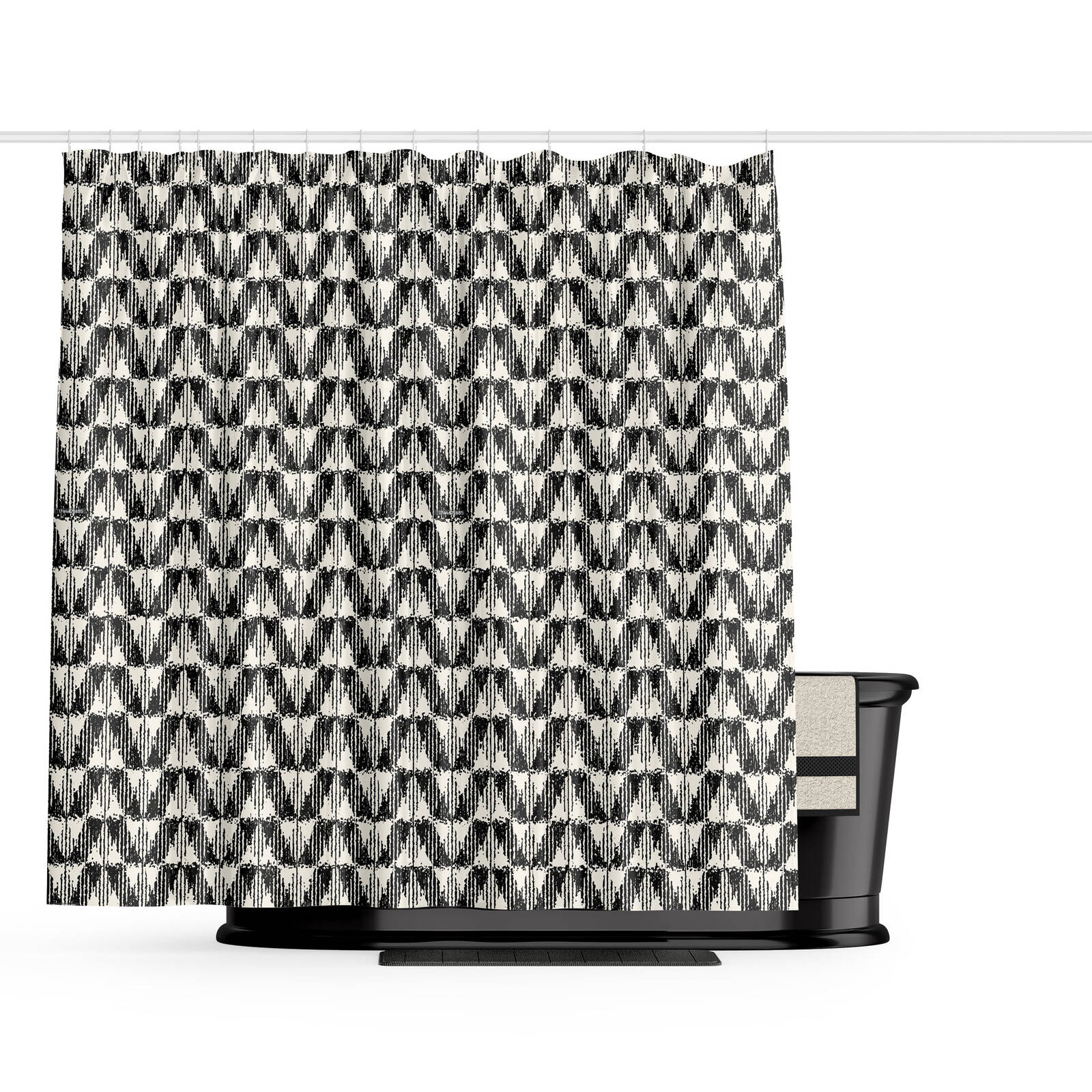 Barelli Woven Chevron Polyester Shower Curtain 180 x 180cm 12 Rings