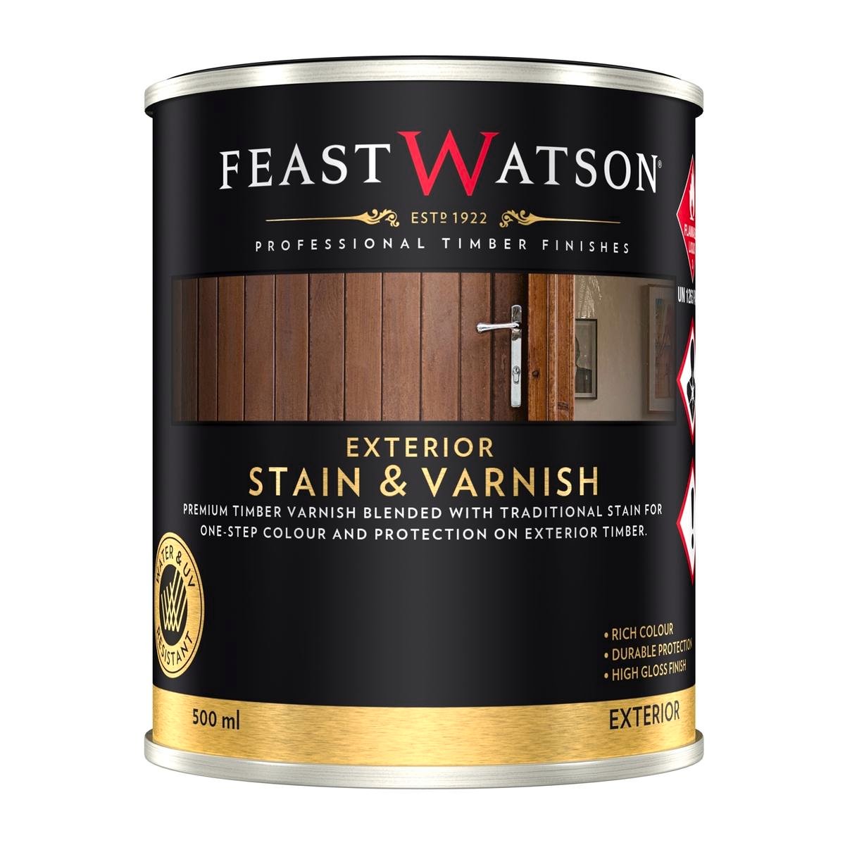 Feast Watson 500ml Swan River Jarrah Exterior Stain and Varnish Satin UV Resistant Waterproof