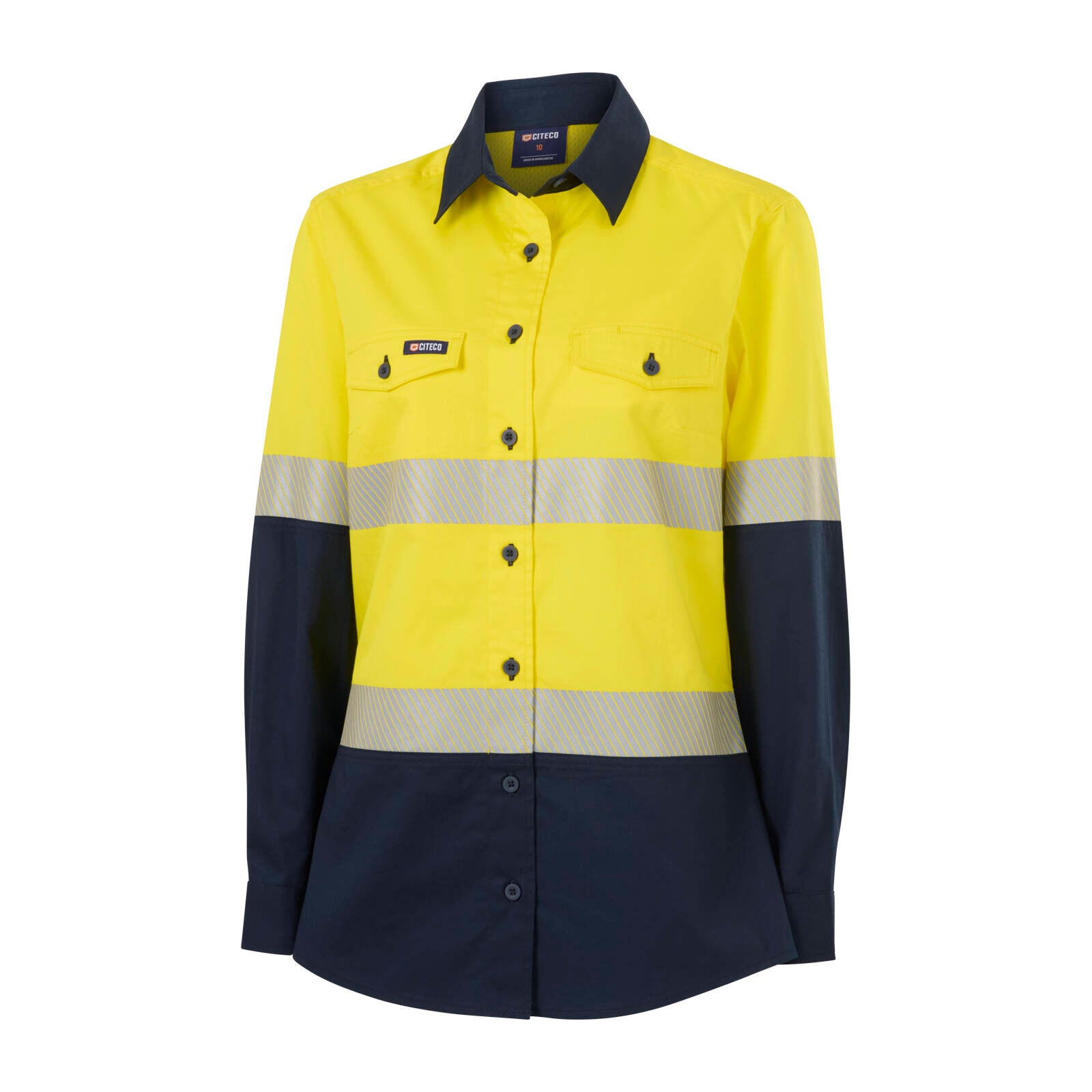 Citeco Women's Yellow/Navy Hi Vis Long Sleeve Taped Shirt - Size 8