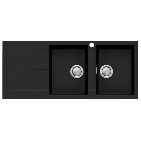 Oliveri Santorini double bowl topmount granite sink with left-hand drainer - matte black - ST-MB1517-OF