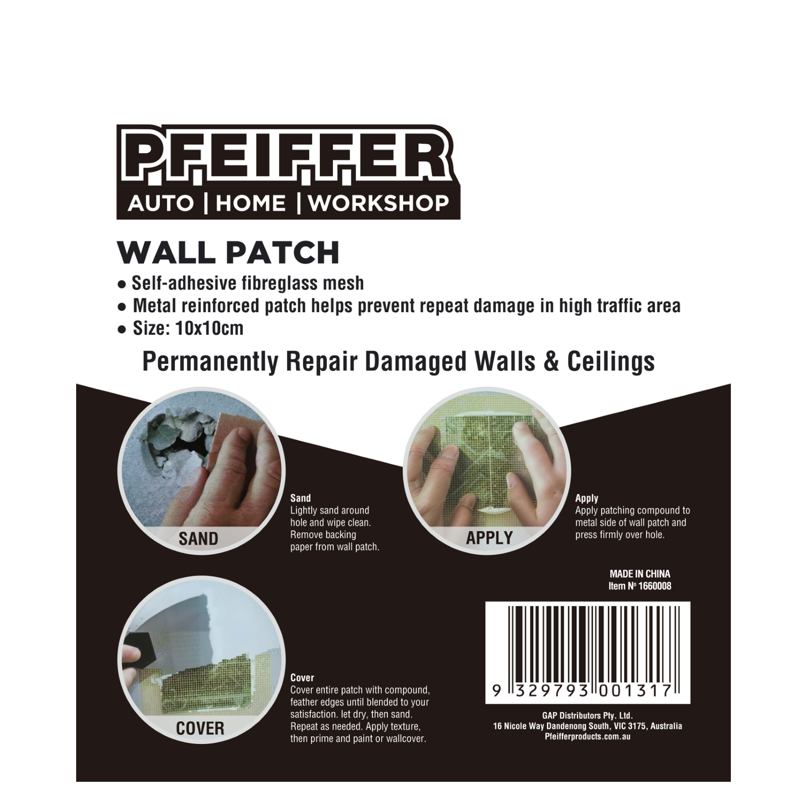Pfeiffer 100mm Plaster Repair Wall Patch - Aluminium & Fibreglass Mesh, Paintable & Sandable