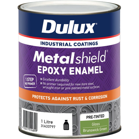 Dulux Metalshield Epoxy Enamel Gloss Paint 1L Brunswick Green - UV & Splatter Resistant Metal Topcoat