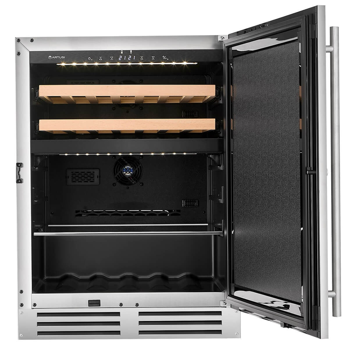 Artusi 127L dual zone outdoor beverage chiller - beech wood shelves, inverter compressor - AOFDZ127X
