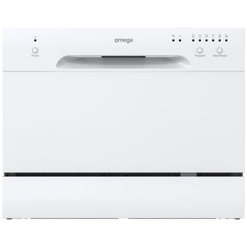 Omega 55cm Benchtop Dishwasher - 6 Place Settings, White, Six Wash Programs, Child Lock - ODW101W