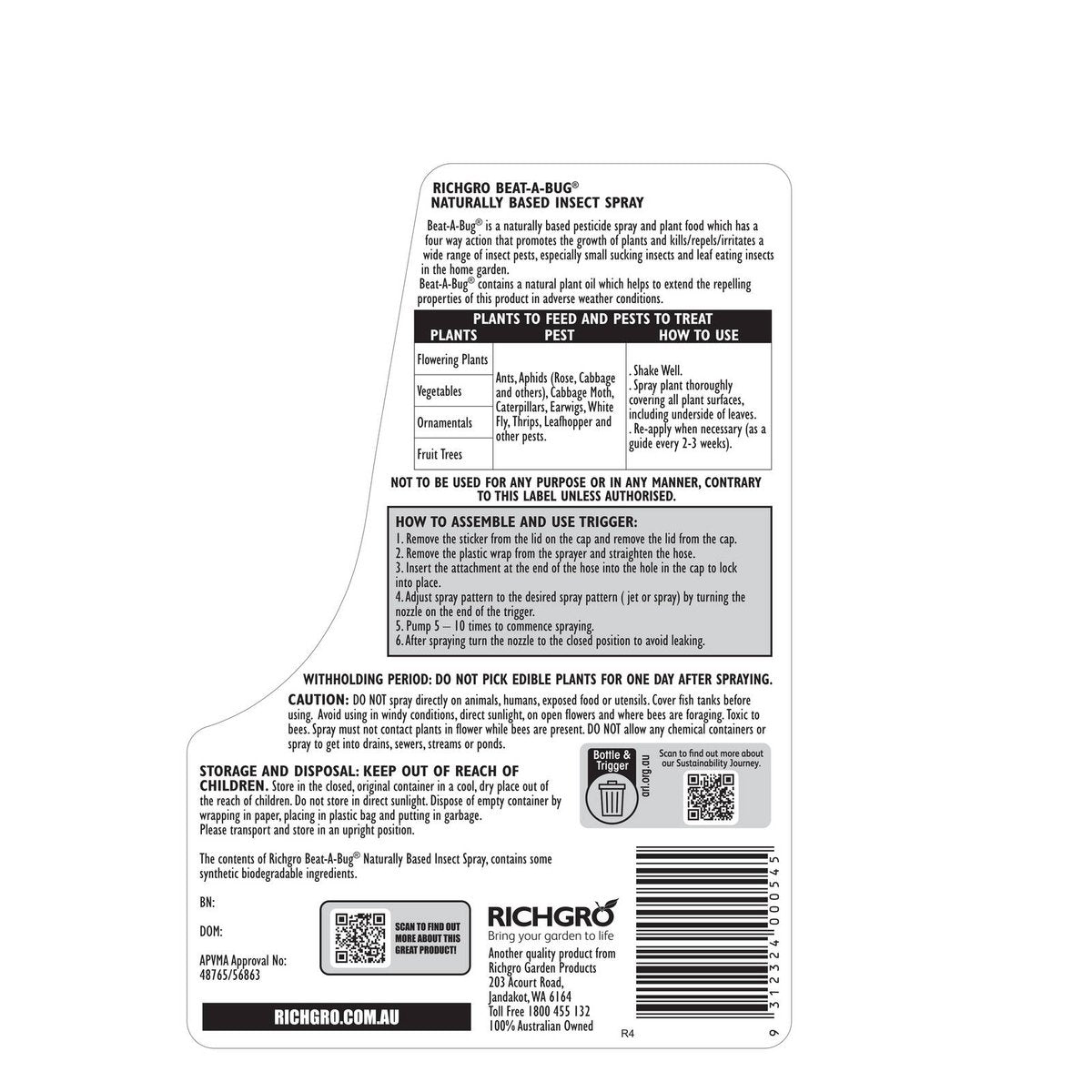 Richgro Beat a Bug Naturally Based Insect Spray 3L - Liquid - 3kg - SuperSaverAU - view 2
