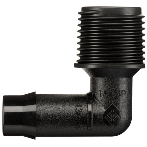 Pope 13 x 15mm Barbed Male Single Threaded Elbow, Polypropylene, Micro Irrigation