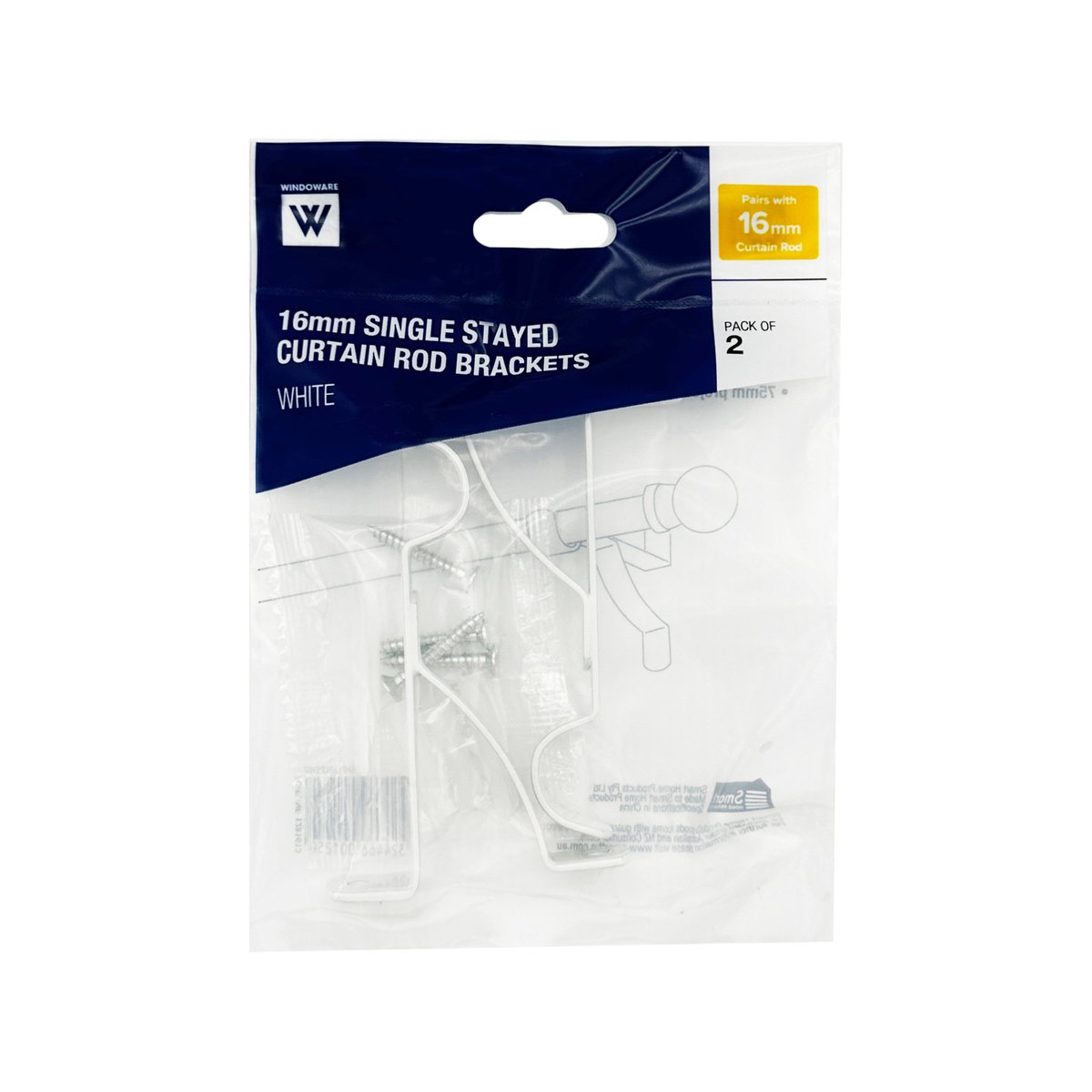 Windoware Curtain Rod Bracket - 16mm - White - 2 Pack - Metal - Durable - SuperSaverAU - view 4