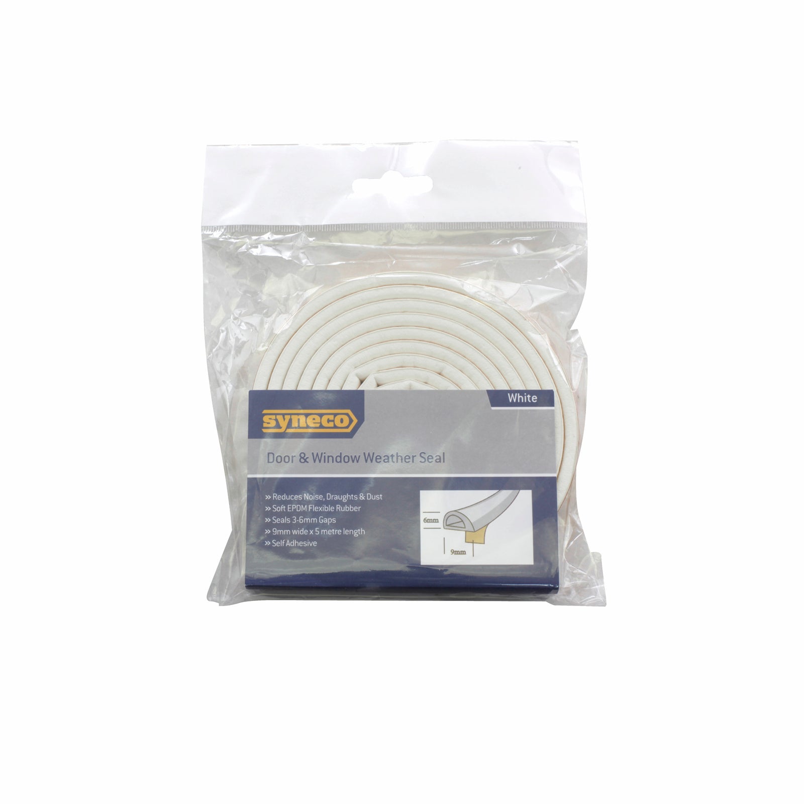 Syneco 9 x 5.5mm x 5m White EPDM D Type Door Seal