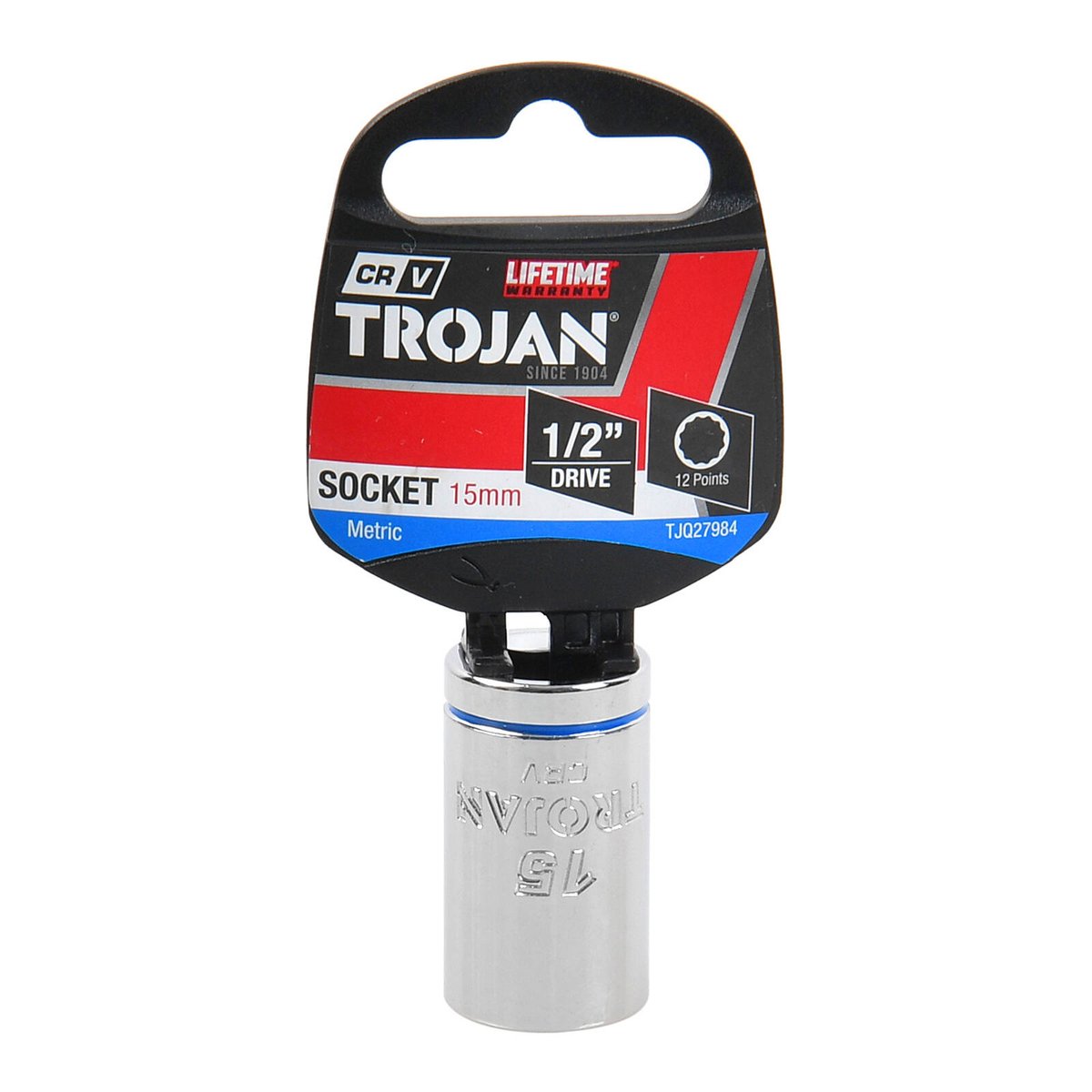 Trojan 15mm Socket 1/2" Drive Chrome Vanadium 12 Point