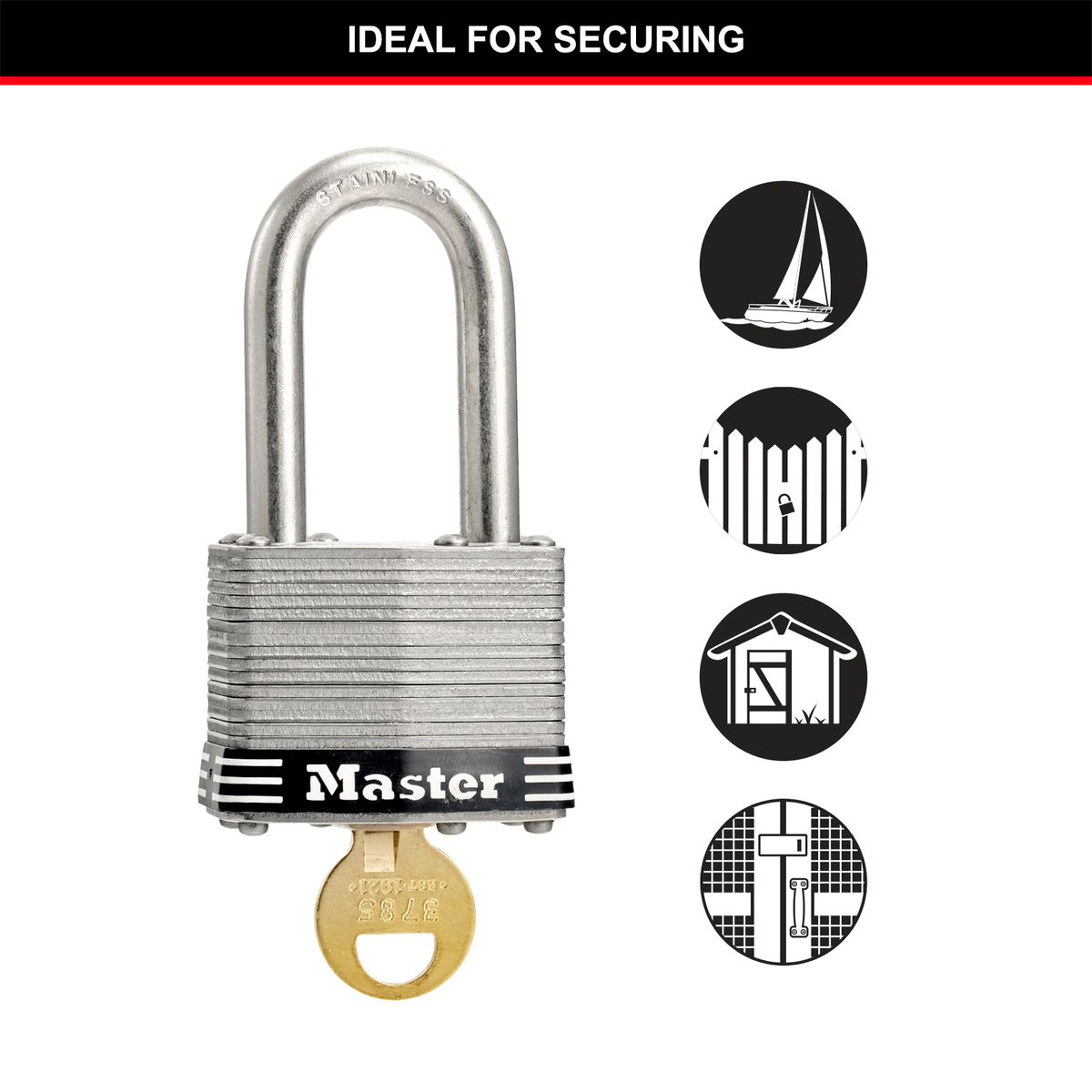 Master Lock 44mm Laminated Stainless Steel Padlock with Pin Cylinder