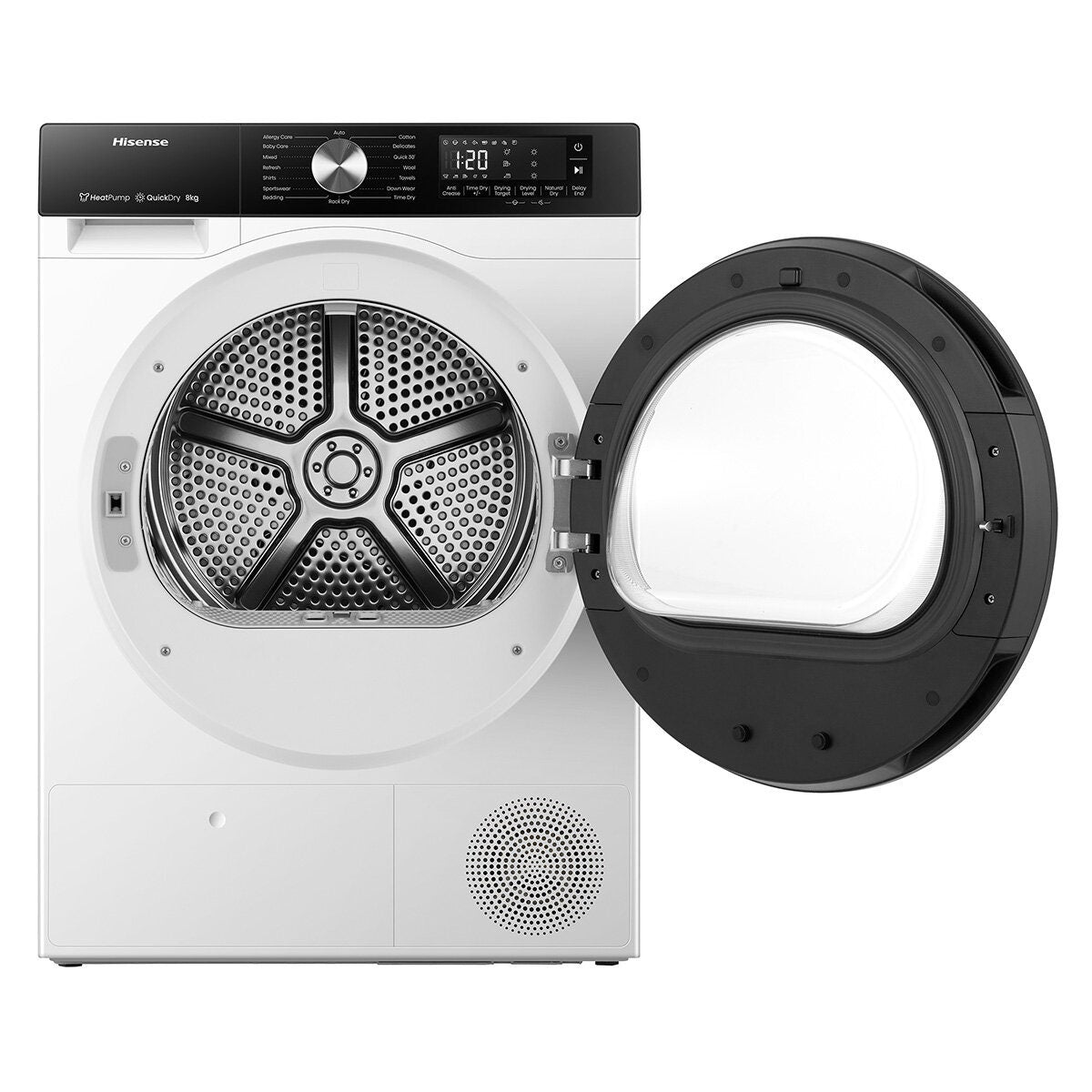 Hisense 8kg Heat Pump Dryer - White, 8 Star Energy Rating, 16 Programs, Dial Controls - HDFS80HS