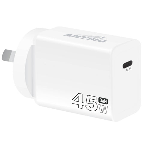 Antsig 45W USB-C GaN Wall Charger APWC45WC - White, Single-Port Fast Charge