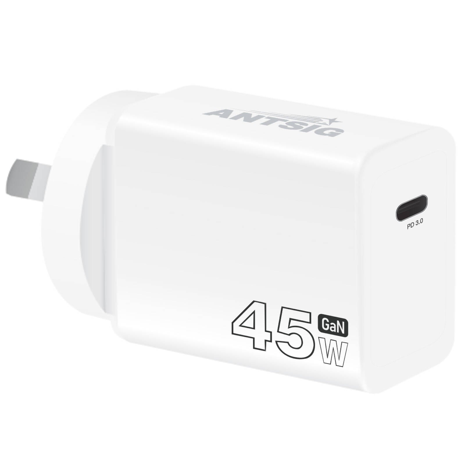 Antsig 45W USB-C GaN Wall Charger APWC45WC - White, Single-Port Fast Charge