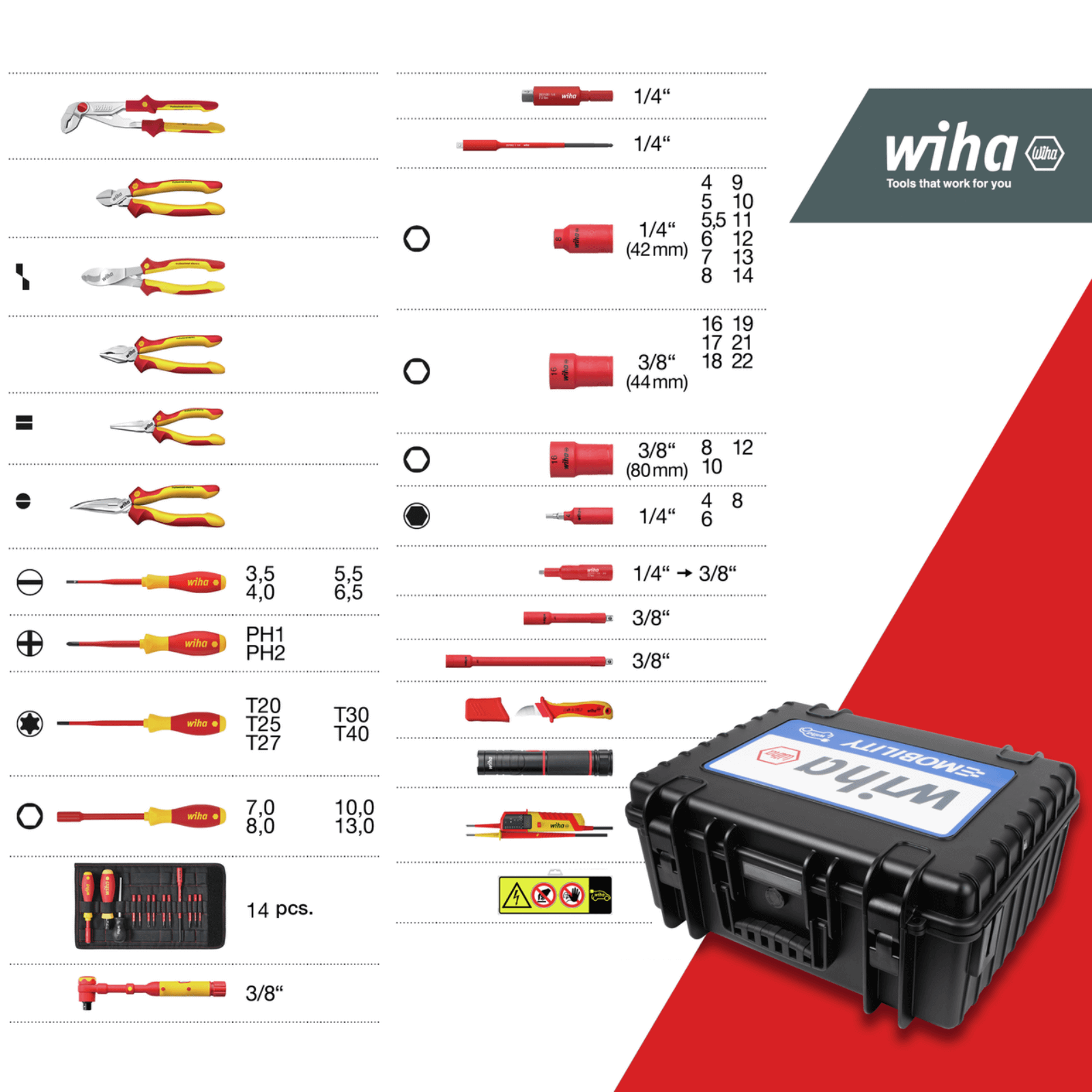 Wiha 9 Piece Insulated VDE Screwdriver Set Slotted and Phillips Red/Yellow