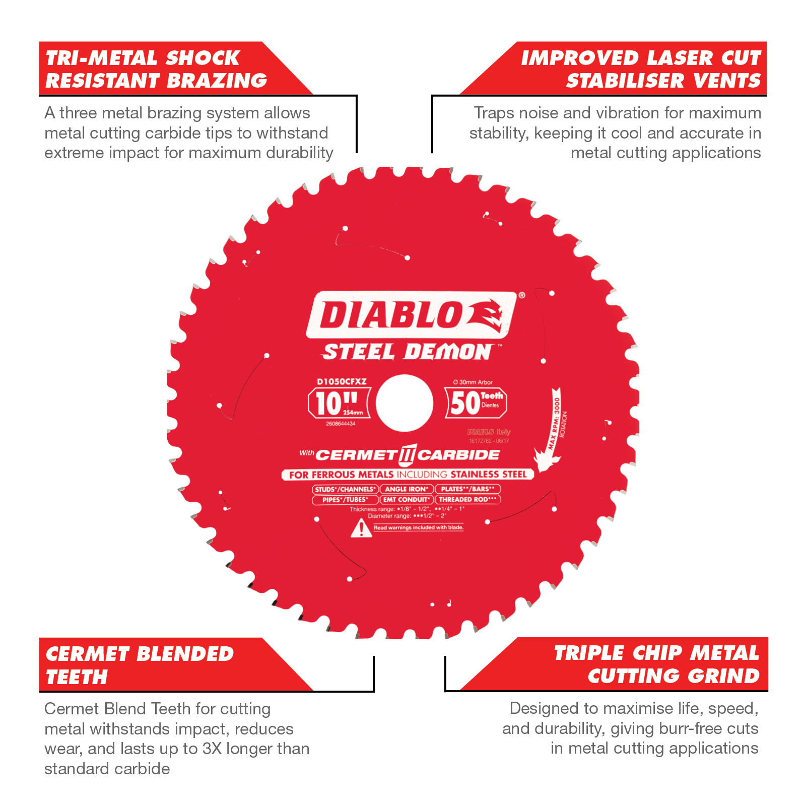 Diablo 254mm 50T Steel Demon Ferrous Metal Circular Saw Blade
